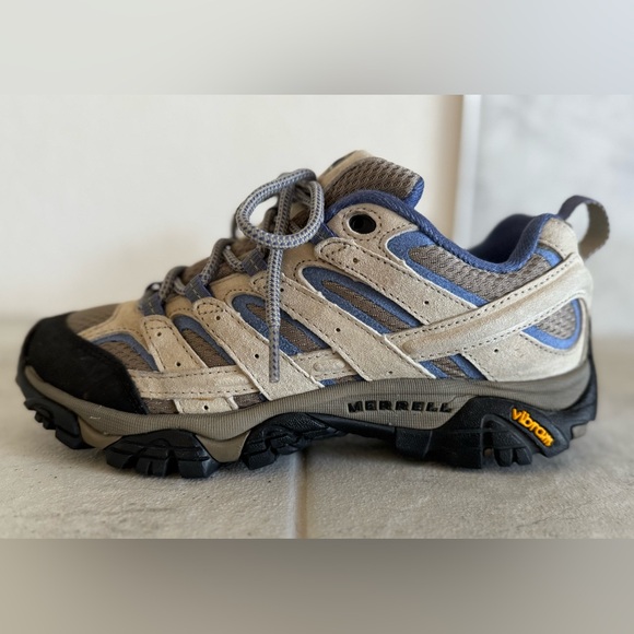 Merrell Moab 2 Low Top Hiking Boot Taupe Blue WO’s 6 Vibram Sole Custom Footbeds - Picture 7 of 16